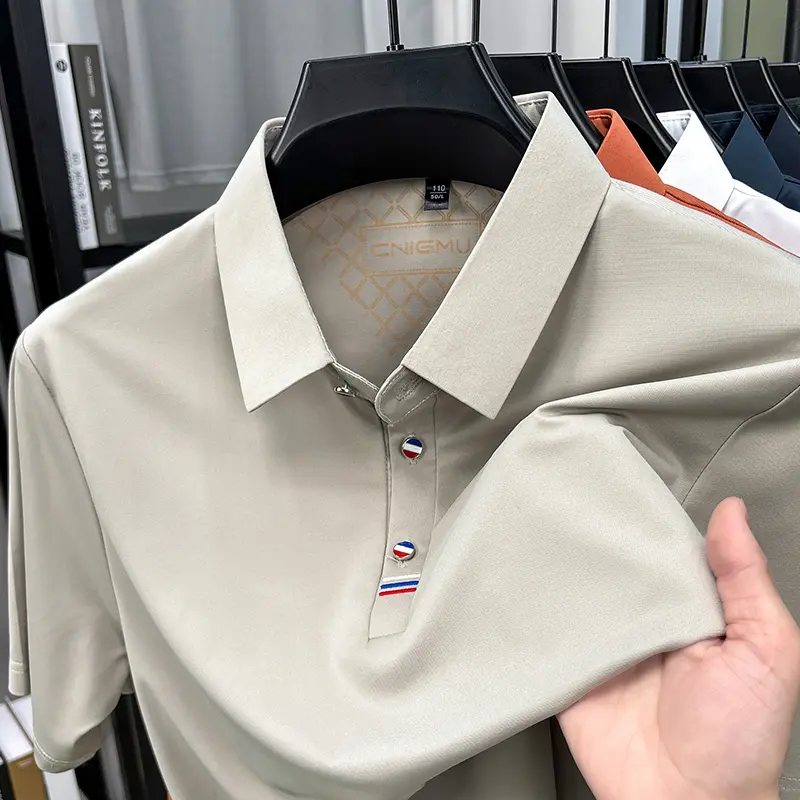 Advanced ice silk summer cool short sleeve polo shirt trend brand no trace quick drying fashion urban style men's casual T-shirt