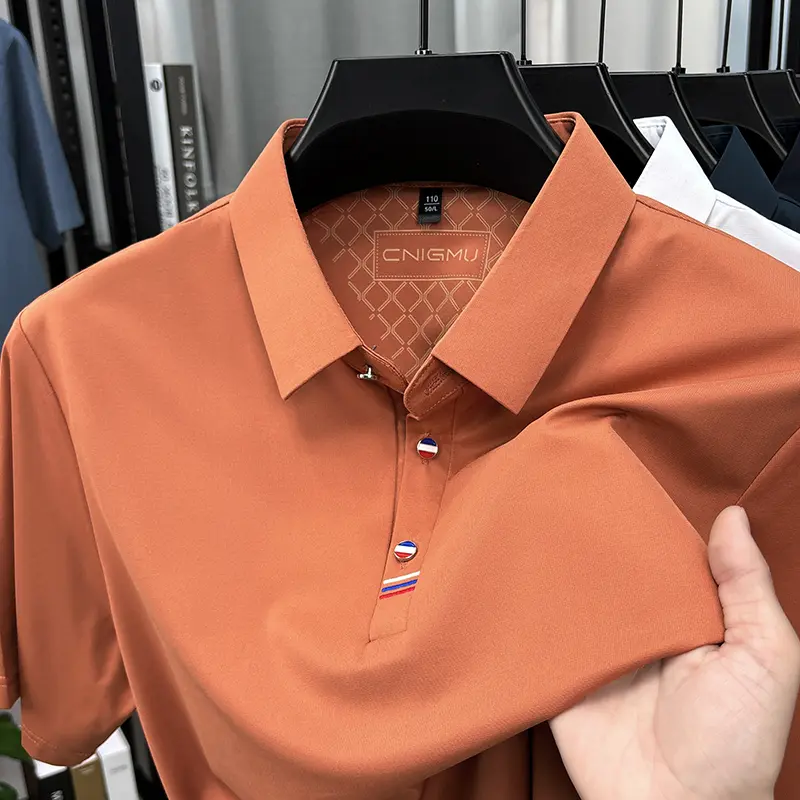Advanced ice silk summer cool short sleeve polo shirt trend brand no trace quick drying fashion urban style men's casual T-shirt