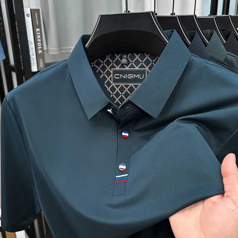 Advanced ice silk summer cool short sleeve polo shirt trend brand no trace quick drying fashion urban style men's casual T-shirt