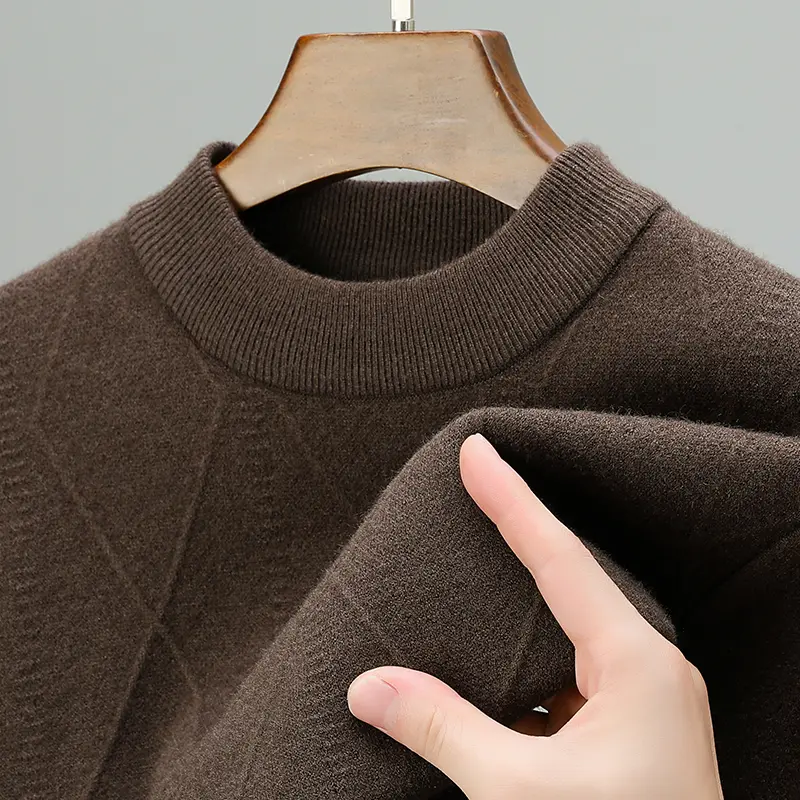 Luxury high-end autumn and winter round neck solid color classic diamond jacquard men's sweater casual thick knit pullover
