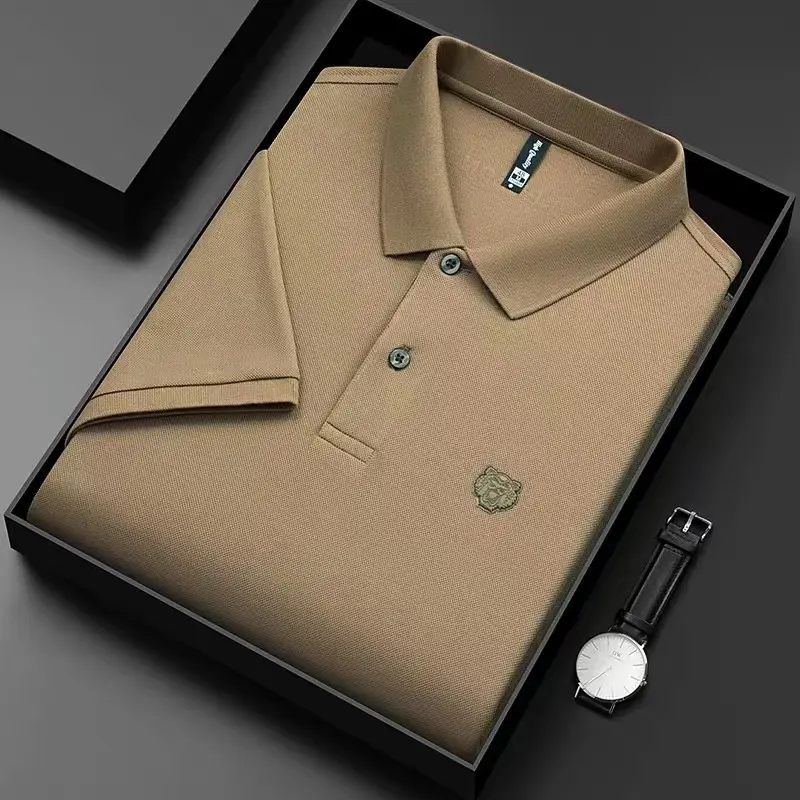 High end 100% cotton POLO shirt Men's summer new fashion tiger head embroidery short sleeve T-shirt lapel half sleeve Paul shirt