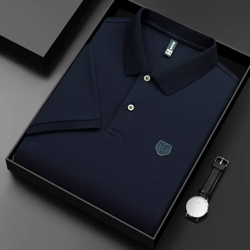High end 100% cotton POLO shirt Men's summer new fashion tiger head embroidery short sleeve T-shirt lapel half sleeve Paul shirt
