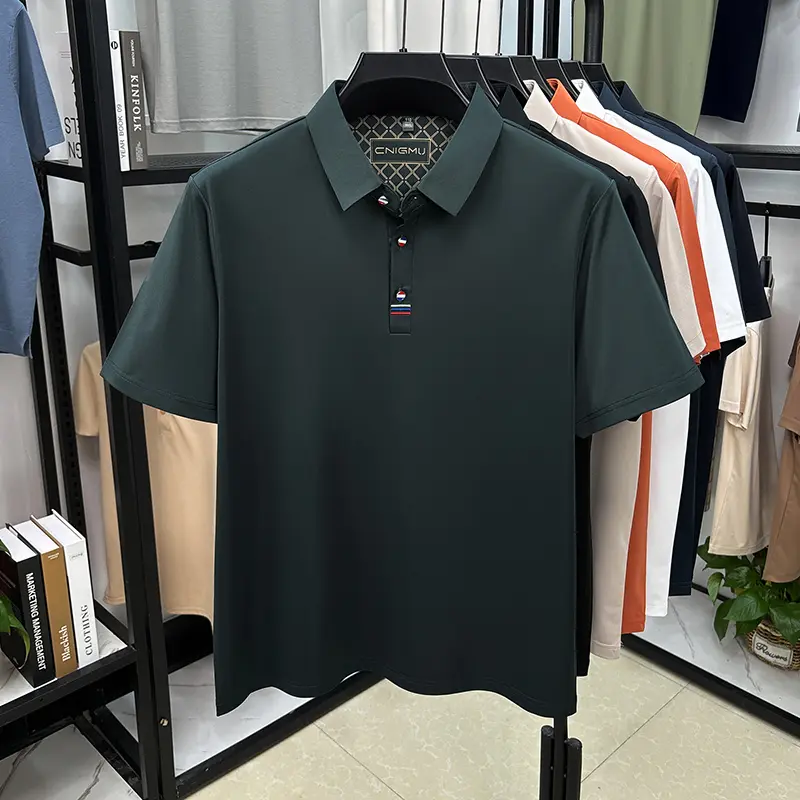 Advanced ice silk summer cool short sleeve polo shirt trend brand no trace quick drying fashion urban style men's casual T-shirt