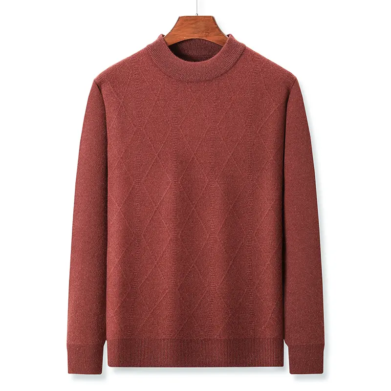 Luxury high-end autumn and winter round neck solid color classic diamond jacquard men's sweater casual thick knit pullover