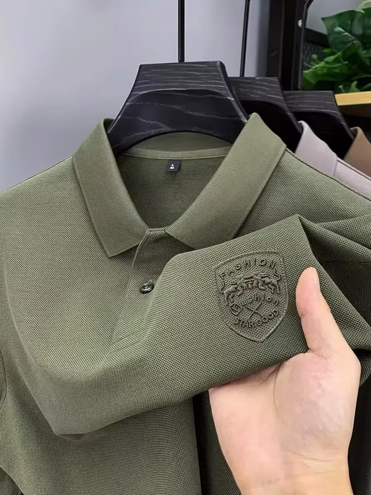 2024 High end Brand Exquisite Emblem Embroidery Short sleeve POLO Shirt Men Summer New Fashion Lapel Solid Color Casual T-shirt