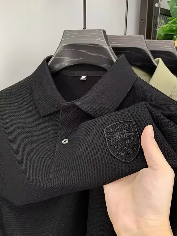 2024 High end Brand Exquisite Emblem Embroidery Short sleeve POLO Shirt Men Summer New Fashion Lapel Solid Color Casual T-shirt
