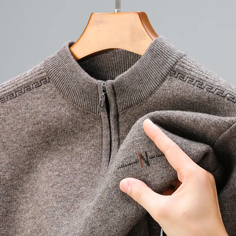 High quality luxury half zipper round neck sweater men's fashion letter embroidery autumn and winter warm knit pullover sweater
