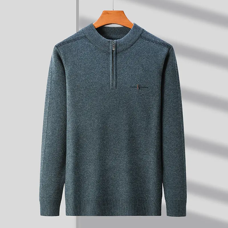High quality luxury half zipper round neck sweater men's fashion letter embroidery autumn and winter warm knit pullover sweater