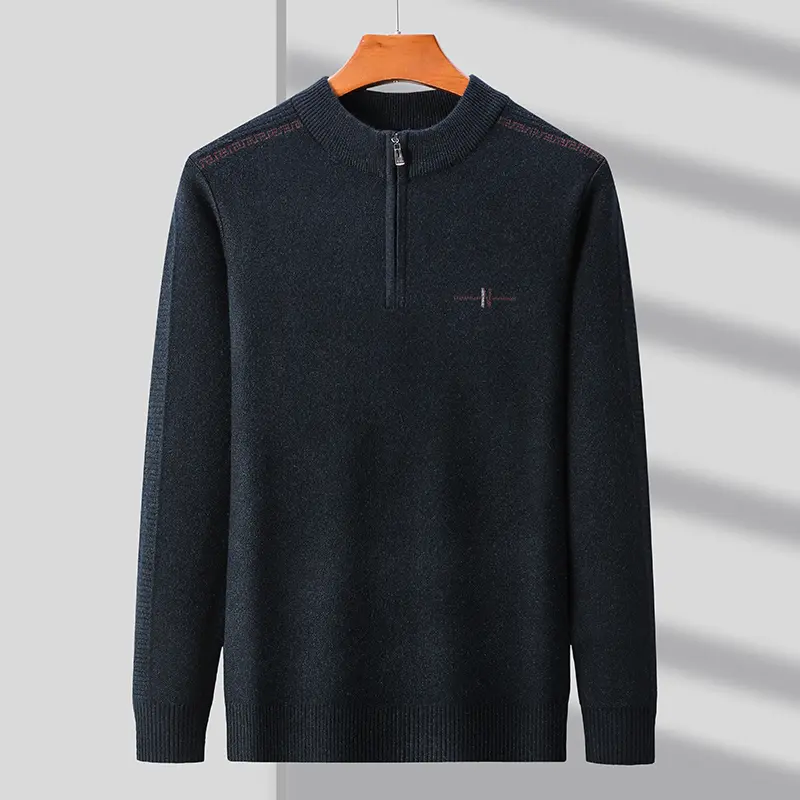 High quality luxury half zipper round neck sweater men's fashion letter embroidery autumn and winter warm knit pullover sweater