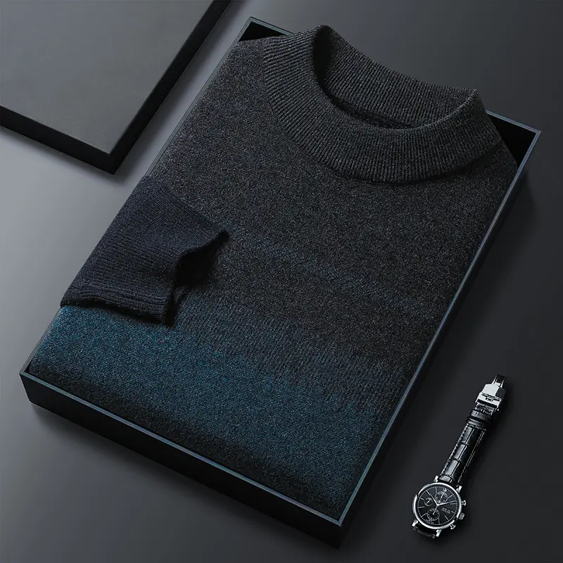 Advanced luxury autumn and winter round neck gradient color men's sweater youth casual warm and thick knit pullover sweater