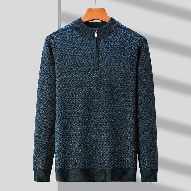 High quality fashionable autumn and winter high tie zipper exquisite pattern men's sweater casual warm thick knitted pullover