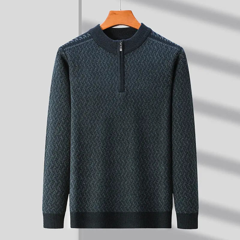 High quality fashionable autumn and winter high tie zipper exquisite pattern men's sweater casual warm thick knitted pullover