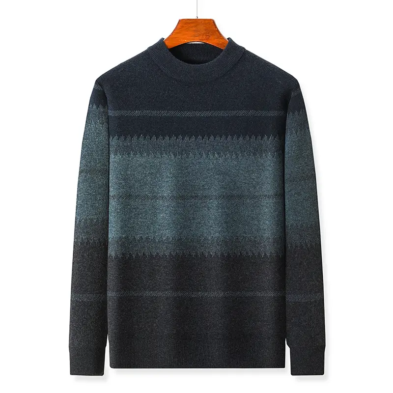 Advanced luxury autumn and winter round neck gradient color men's sweater youth casual warm and thick knit pullover sweater