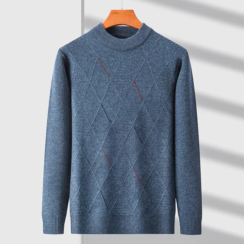 High quality and fashion diamond patterned solid color sweater men's autumn and winter new casual warm thick knitted pullover