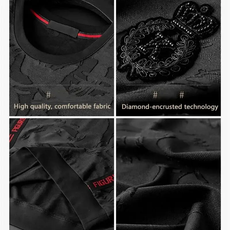 High end exquisite Jacquard Ribbon splicing short sleeve t-shirt men's summer trend new loose large handsome luxury half sleeve