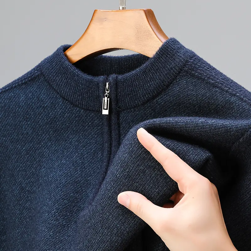 High quality solid color high neck half zipper sweater men's autumn and winter new business casual warm thick knitted pullover
