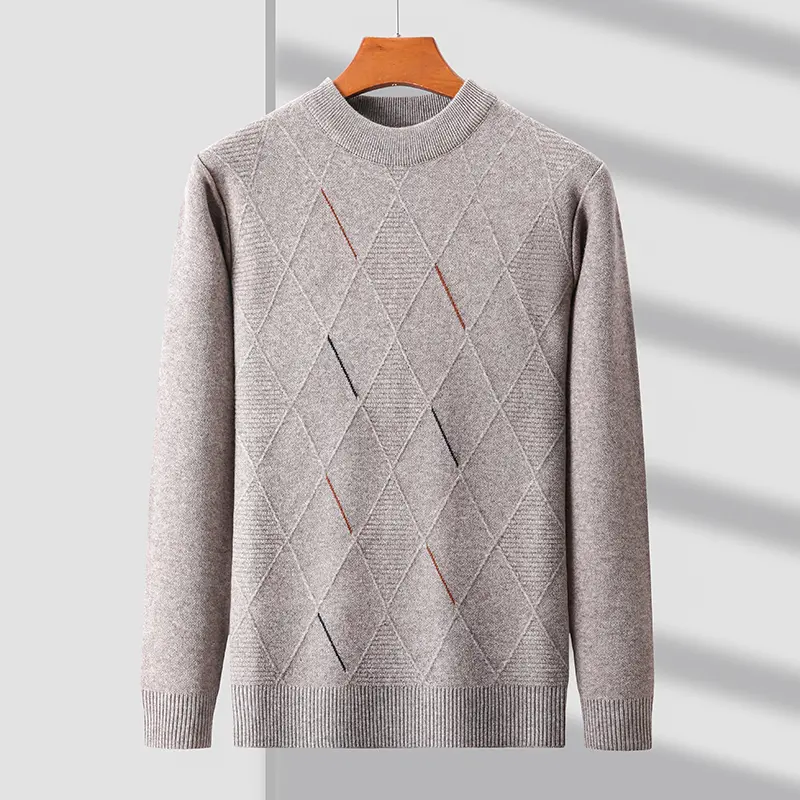 High quality and fashion diamond patterned solid color sweater men's autumn and winter new casual warm thick knitted pullover