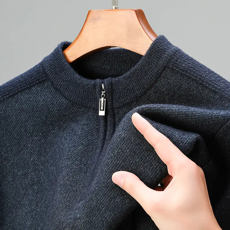 High quality solid color high neck half zipper sweater men's autumn and winter new business casual warm thick knitted pullover