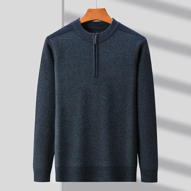 High quality solid color high neck half zipper sweater men's autumn and winter new business casual warm thick knitted pullover