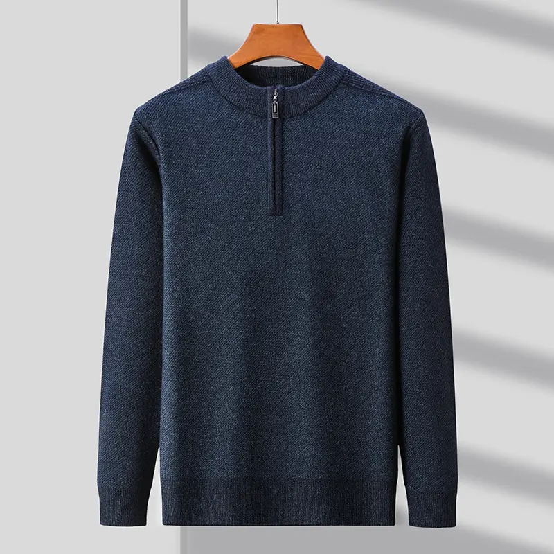 High quality solid color high neck half zipper sweater men's autumn and winter new business casual warm thick knitted pullover