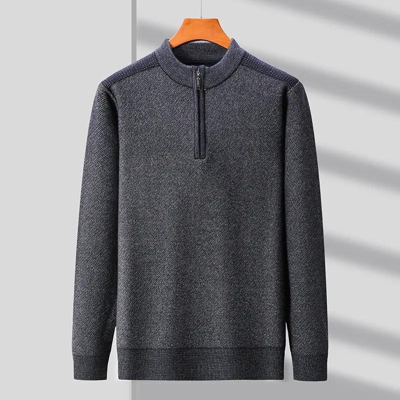 High quality solid color high neck half zipper sweater men's autumn and winter new business casual warm thick knitted pullover