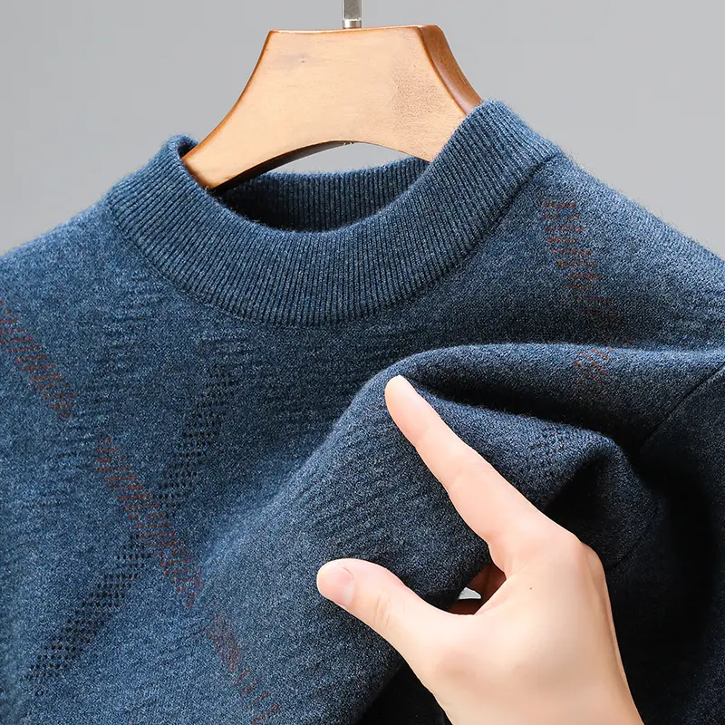 High quality fashionable diamond jacquard men's sweater autumn and winter new item business casual warm thick knitted pullover