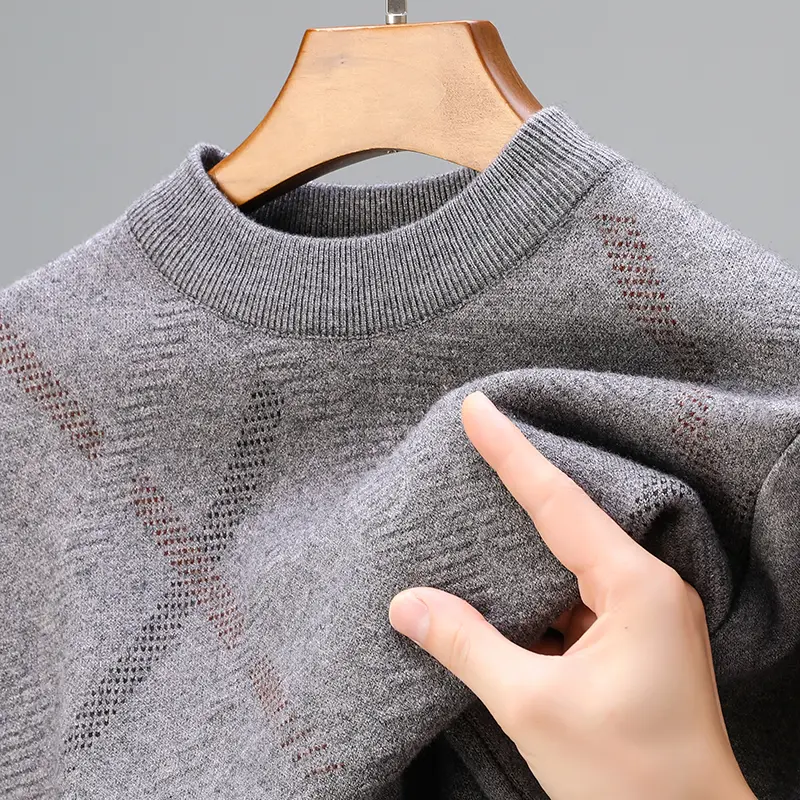 High quality fashionable diamond jacquard men's sweater autumn and winter new item business casual warm thick knitted pullover