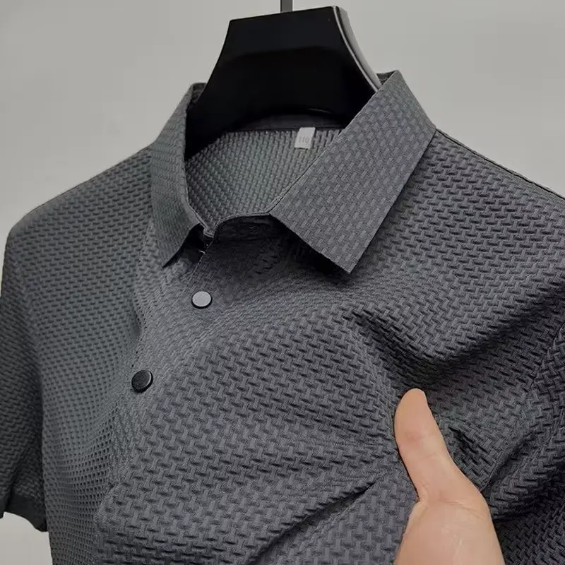 Summer New Fashion Ice shreds Short sleeve POLO Shirt High end brand Men's Business Casual T-shirt Solid Color ventilate Top