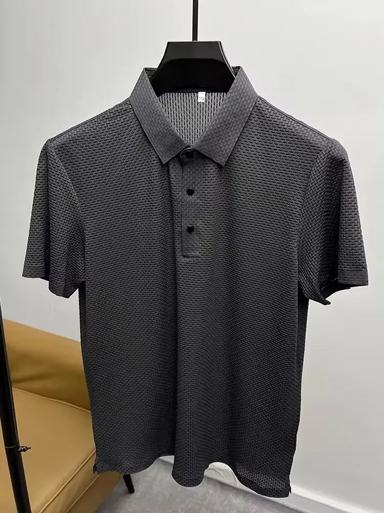 Summer New Fashion Ice shreds Short sleeve POLO Shirt High end brand Men's Business Casual T-shirt Solid Color ventilate Top