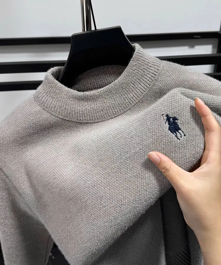 Luxury brand velvet warm round neck sweater men's winter fashion casual Paul high-end embroidered wool knitted pullover sweater