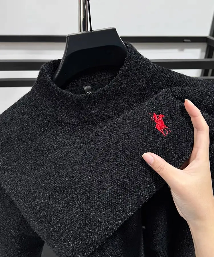 Luxury brand velvet warm round neck sweater men's winter fashion casual Paul high-end embroidered wool knitted pullover sweater