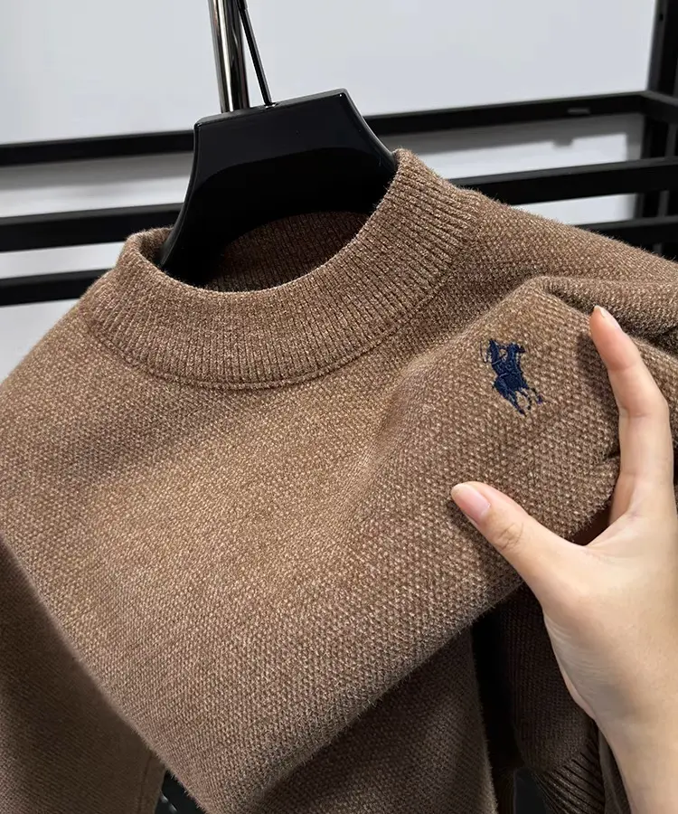Luxury brand velvet warm round neck sweater men's winter fashion casual Paul high-end embroidered wool knitted pullover sweater