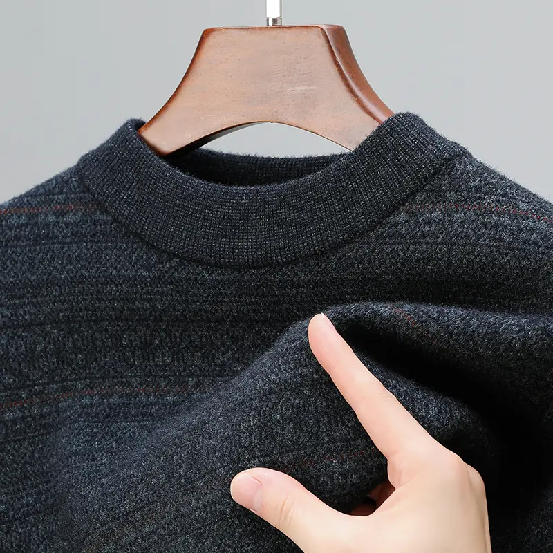 High quality luxury autumn and winter new classic round neck exquisite striped men's sweater casual warm thick knitted pullover