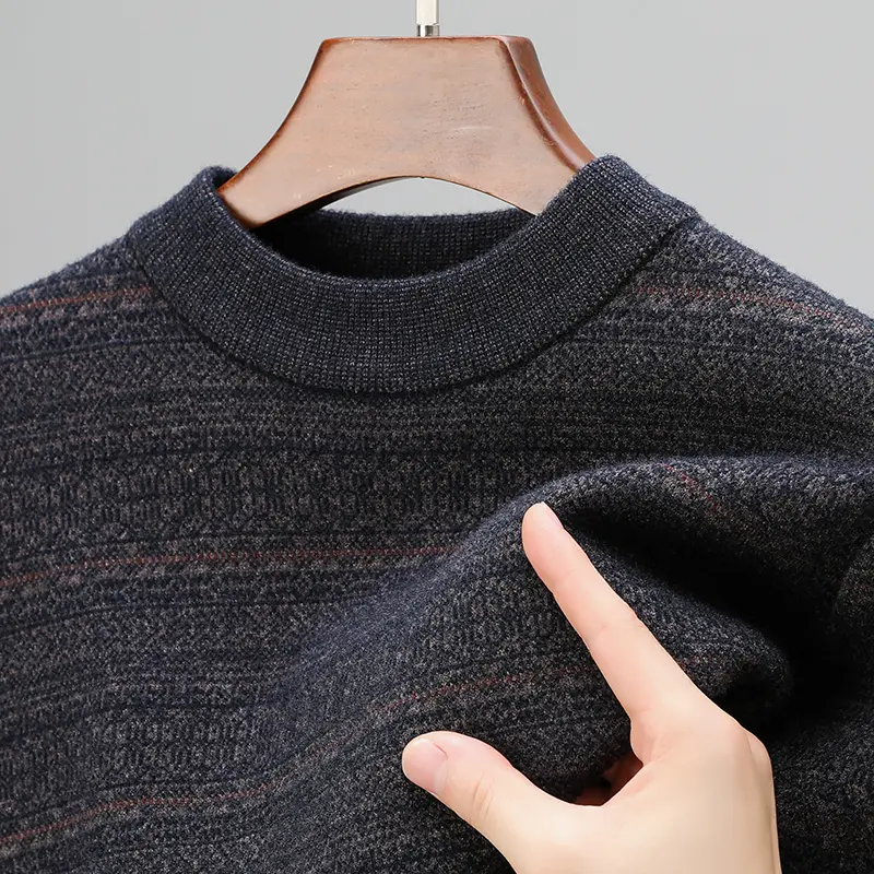 High quality luxury autumn and winter new classic round neck exquisite striped men's sweater casual warm thick knitted pullover