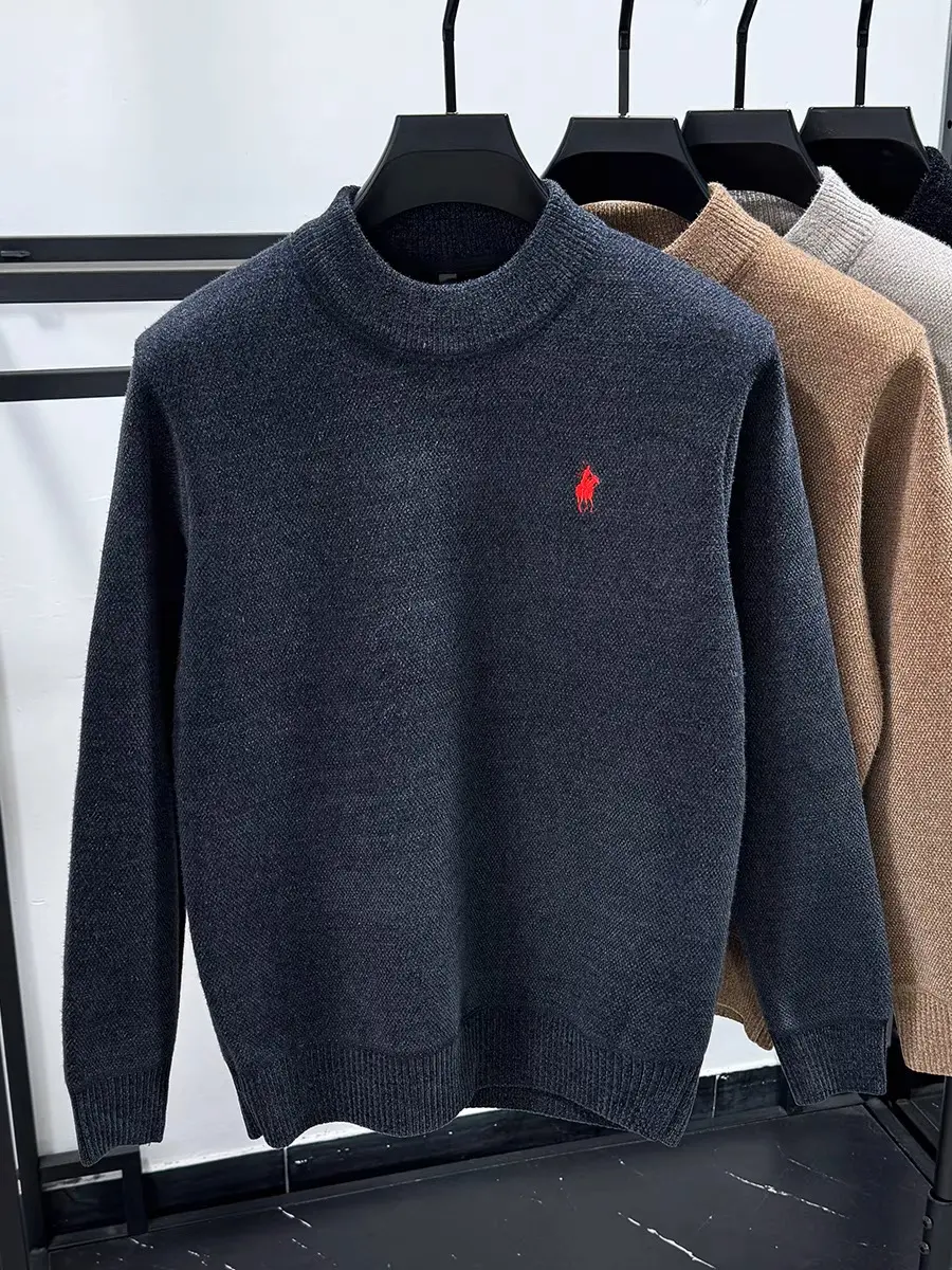 Luxury brand velvet warm round neck sweater men's winter fashion casual Paul high-end embroidered wool knitted pullover sweater