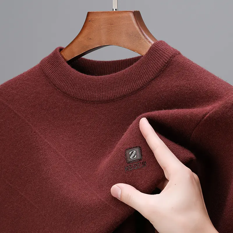 High end letter embroidered round neck sweater for men's autumn and winter new fashion brand casual warm thick knitted pullover
