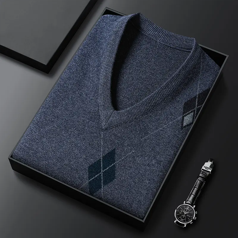 Advanced luxury fashion V-neck men's knitted sleeveless vest sweater Autumn Winter geometric embroidery business casual camisole