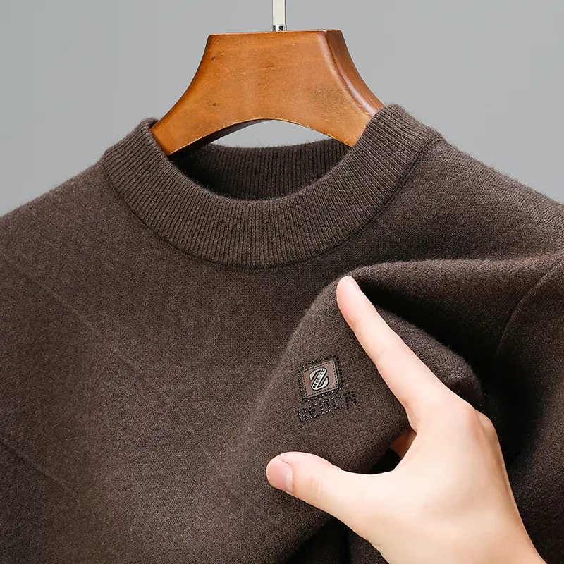 High end letter embroidered round neck sweater for men's autumn and winter new fashion brand casual warm thick knitted pullover