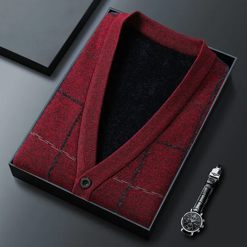 High quality luxury V-neck vest men's autumn winter fashion plaid printed sleeveless knitted vest classic business casual coat