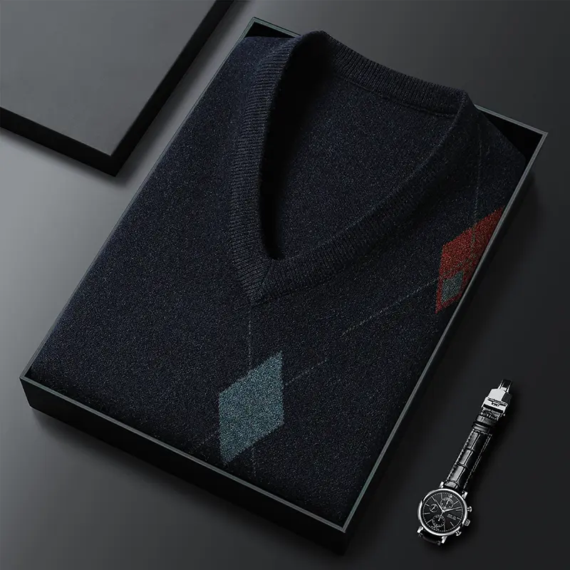 Advanced luxury fashion V-neck men's knitted sleeveless vest sweater Autumn Winter geometric embroidery business casual camisole