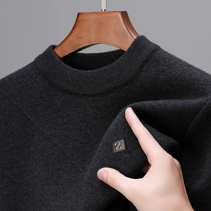 High end letter embroidered round neck sweater for men's autumn and winter new fashion brand casual warm thick knitted pullover
