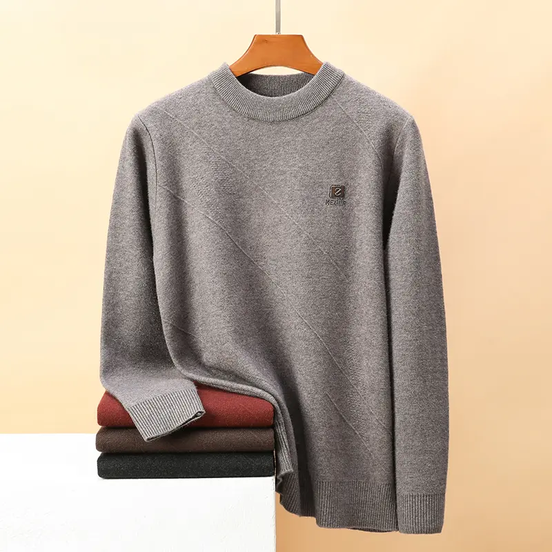 High end letter embroidered round neck sweater for men's autumn and winter new fashion brand casual warm thick knitted pullover