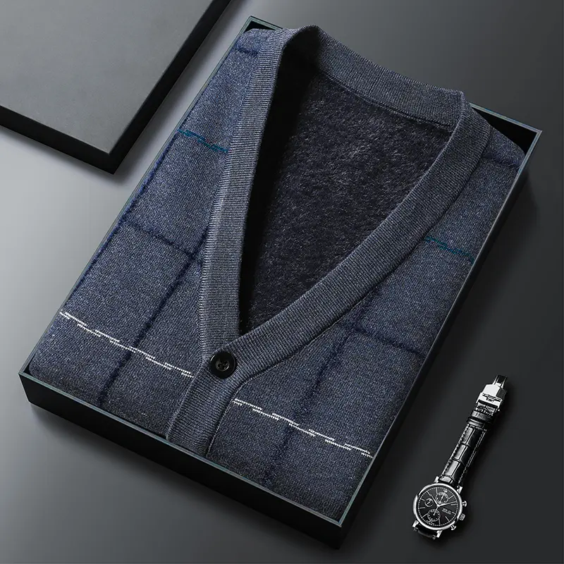High quality luxury V-neck vest men's autumn winter fashion plaid printed sleeveless knitted vest classic business casual coat
