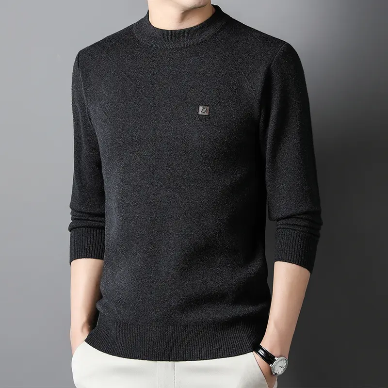 High end letter embroidered round neck sweater for men's autumn and winter new fashion brand casual warm thick knitted pullover