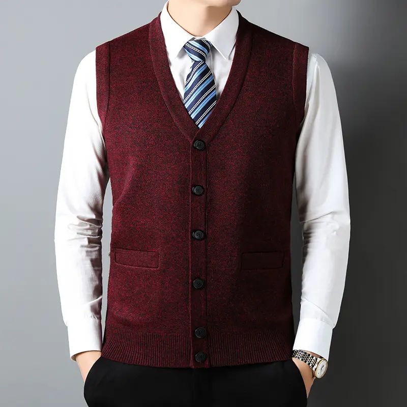 Luxury autumn and winter single breasted V-neck vest men fashionable pocket sleeveless knitted vest business casual vest caot