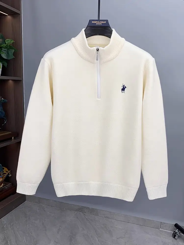 High end half zipper sweater men's fashion luxury brand embroidery designer new knitted pullover plush warm casual men's wear