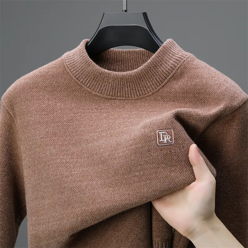 Light luxury high-end brand round neck sweater men's Korean trend embroidery winter new plush thick casual warm knit pullover