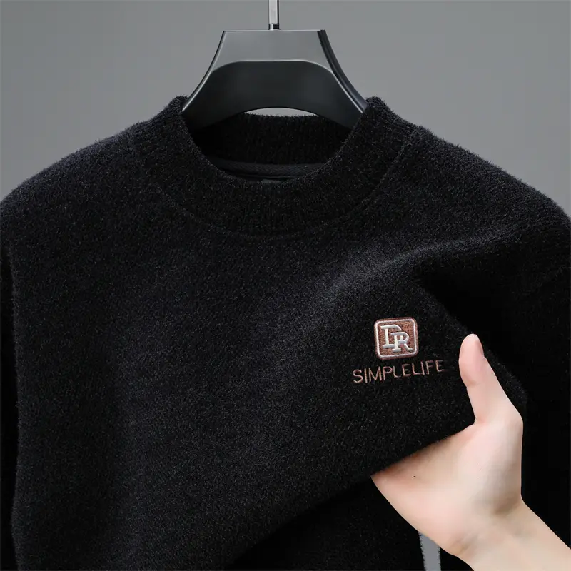 Light luxury high-end brand round neck sweater men's Korean trend embroidery winter new plush thick casual warm knit pullover