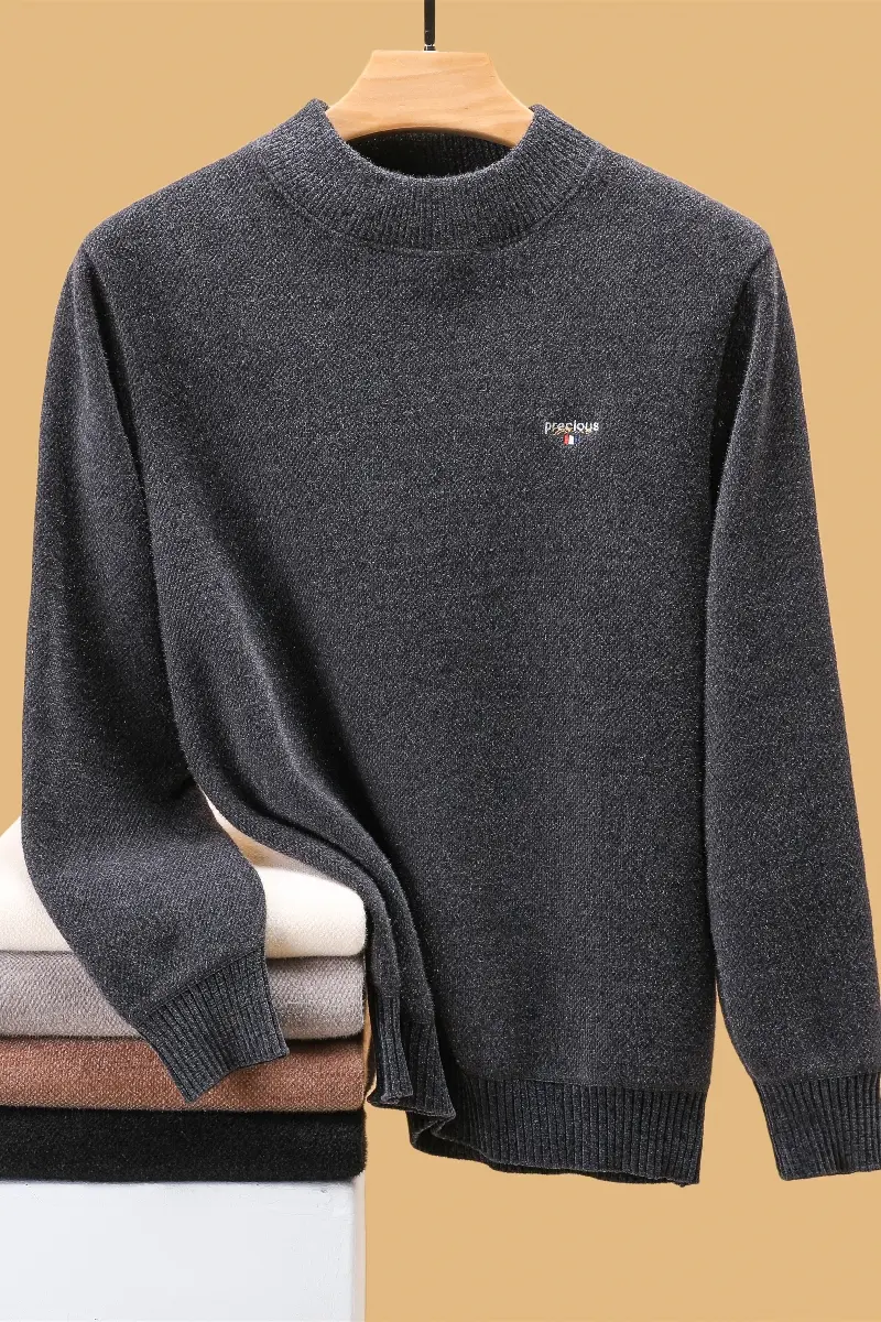 Luxury high-end round neck sweater men's trendy new Korean style casual brand embroidered winter plush thick warm knit pullover