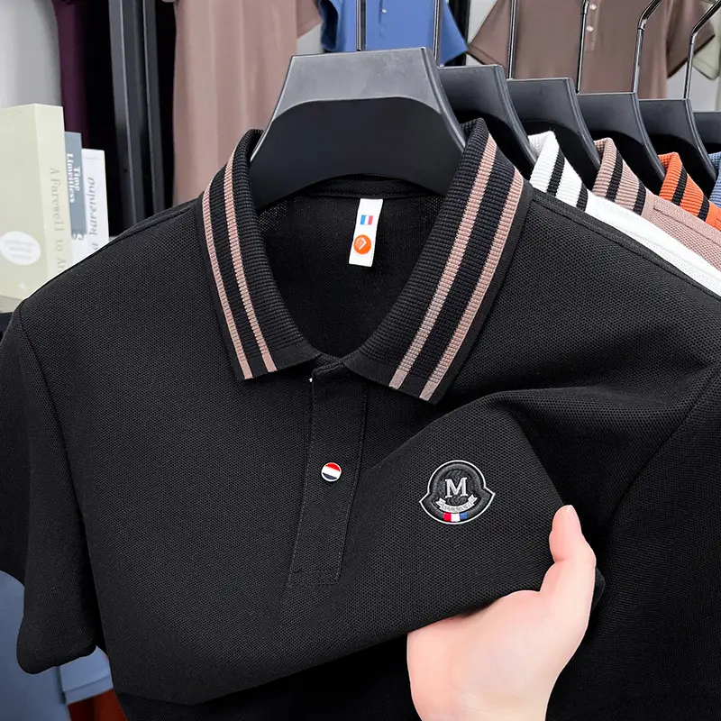 100% cotton luxury brand short sleeve polo shirt letter embroidered fashion stripes lapel T-shirt summer comfort casual men wear